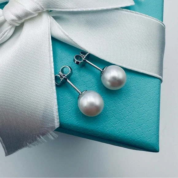 Tiffany & Co. 18K White Gold Akoya Pearls Signature Earrings with Packaging - Picture 5 of 11